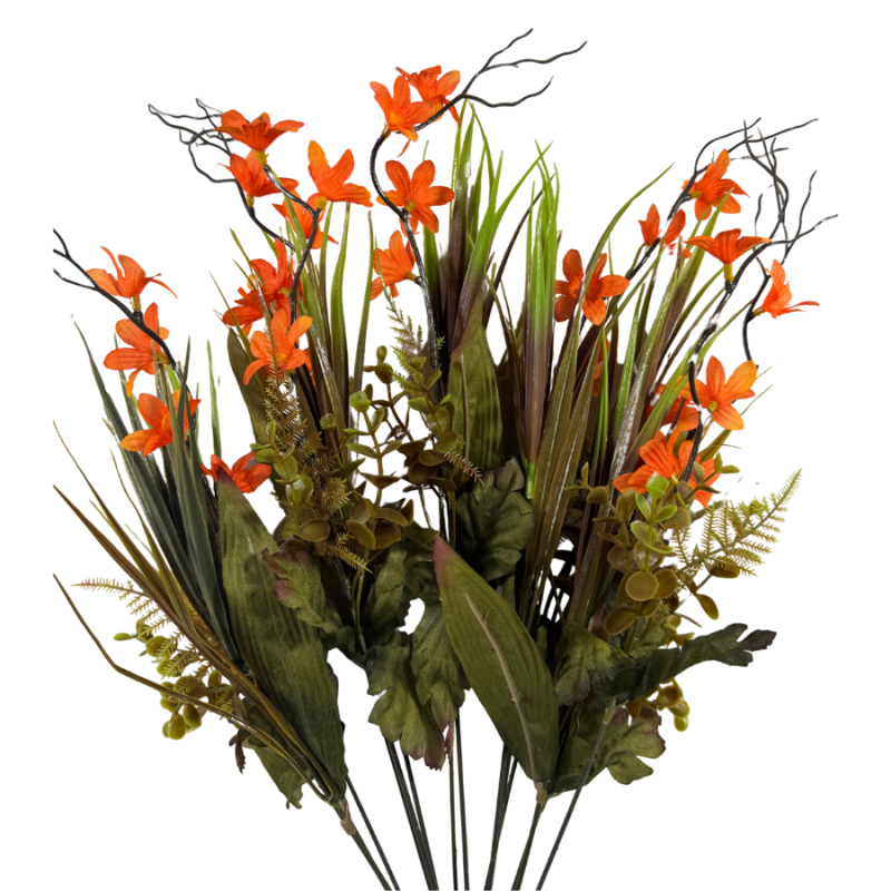21" Orange Blooms with Greenery & Branches