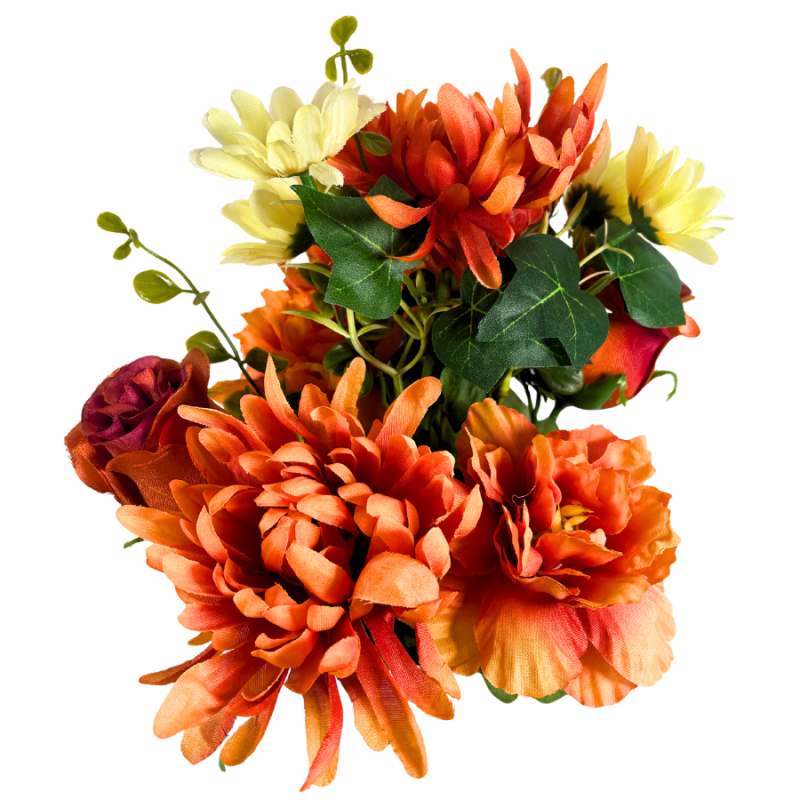 16" Orange Mum & Rose Bush