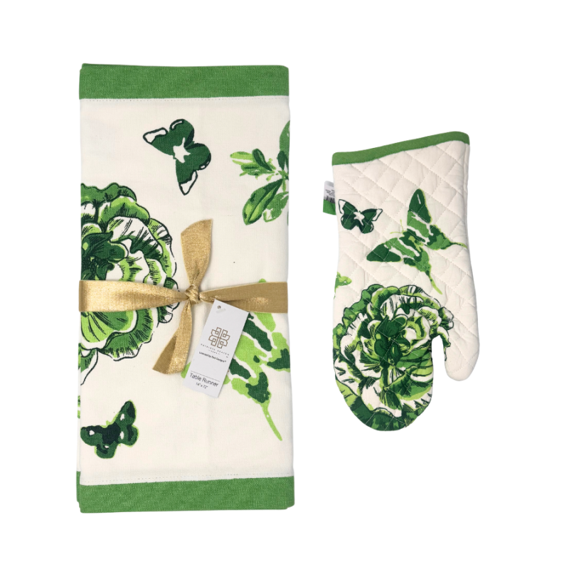 6 pc Green Florals & Flitters Themed Kitchen Linen Set