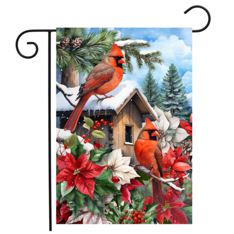 Cardinals & Poinsettias Garden Flag