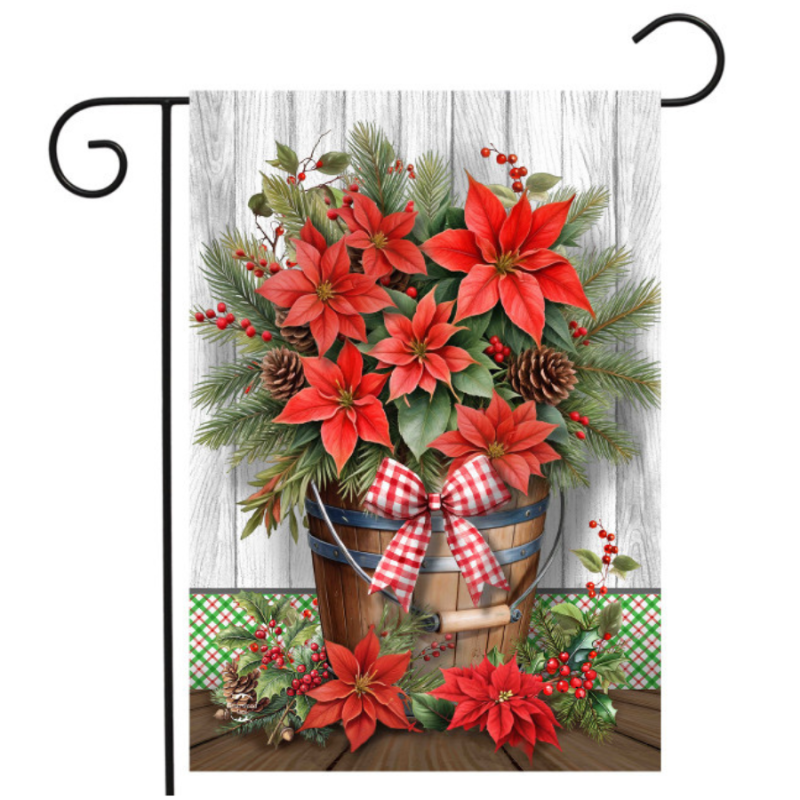 Poinsettia Pail Garden Flag