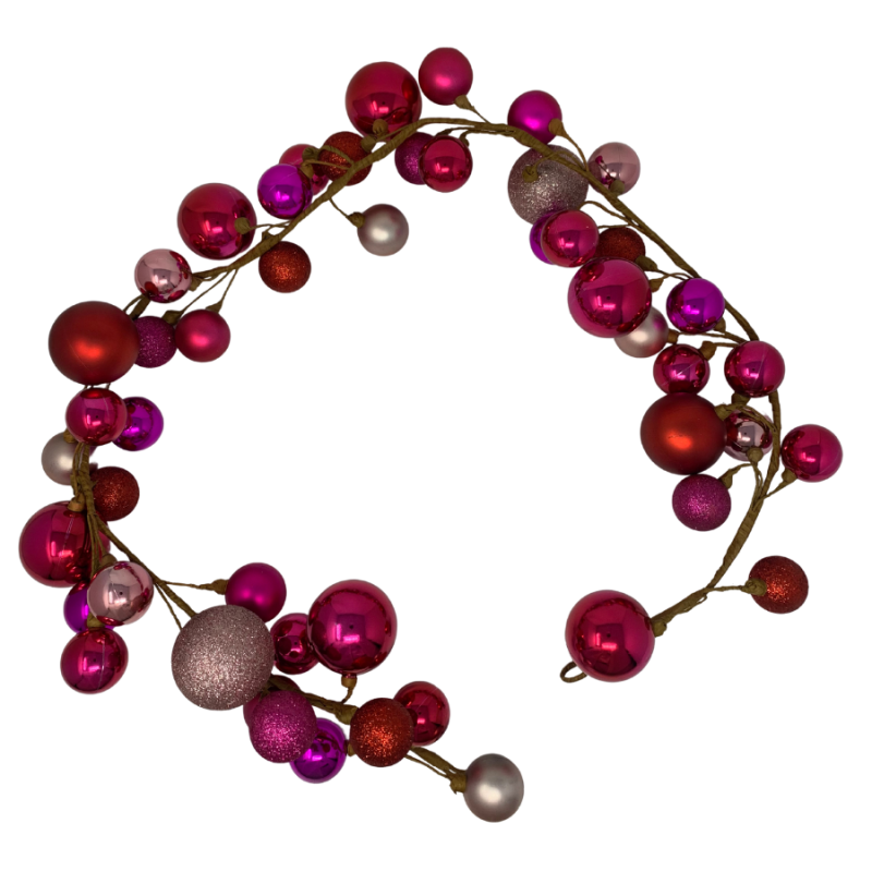 50" Ball Ornament Garland - Red, Pink & Fuchsia