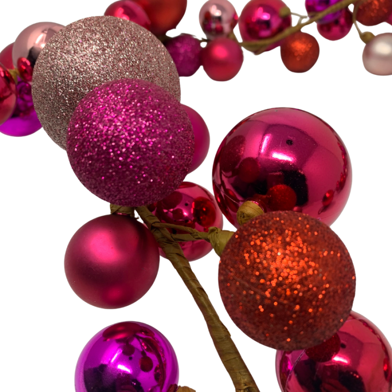 50" Ball Ornament Garland - Red, Pink & Fuchsia