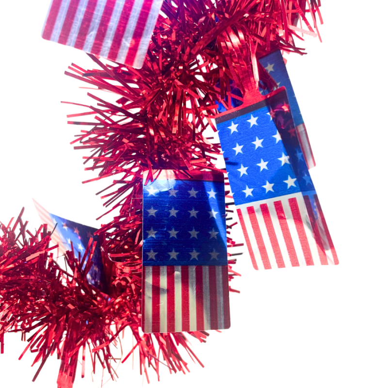 15" Tinsel Star Centerpiece - Red Star w/ American Flag Accents