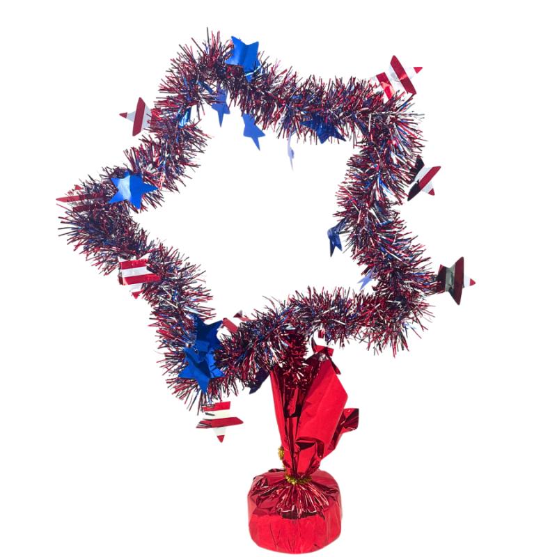 15" Tinsel Star Centerpiece - RWB Star w/ Solid & Striped Star Accents