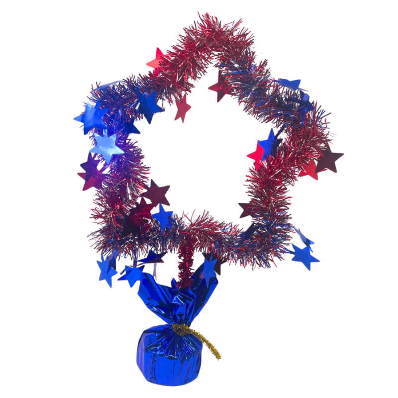15" Tinsel Star Centerpiece - RWB Star w/ Solid Star Accents