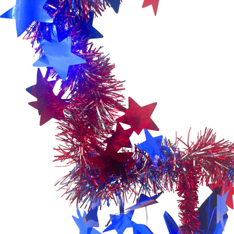 15" Tinsel Star Centerpiece - RWB Star w/ Solid Star Accents