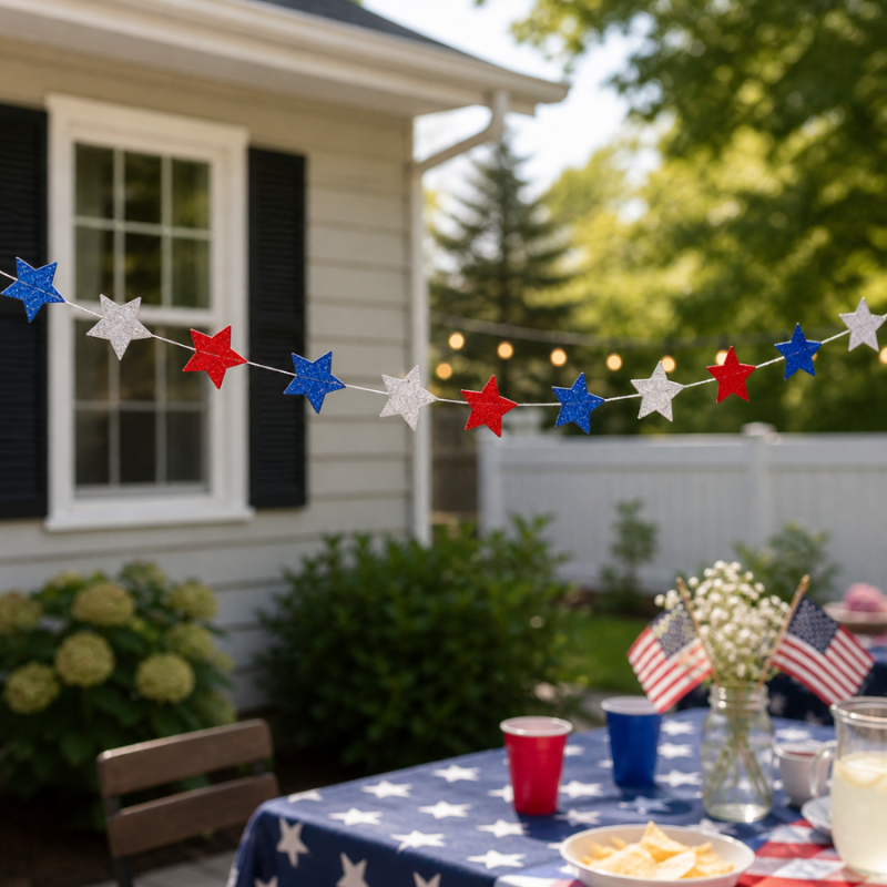 7' Red, White, & Blue Star Garland