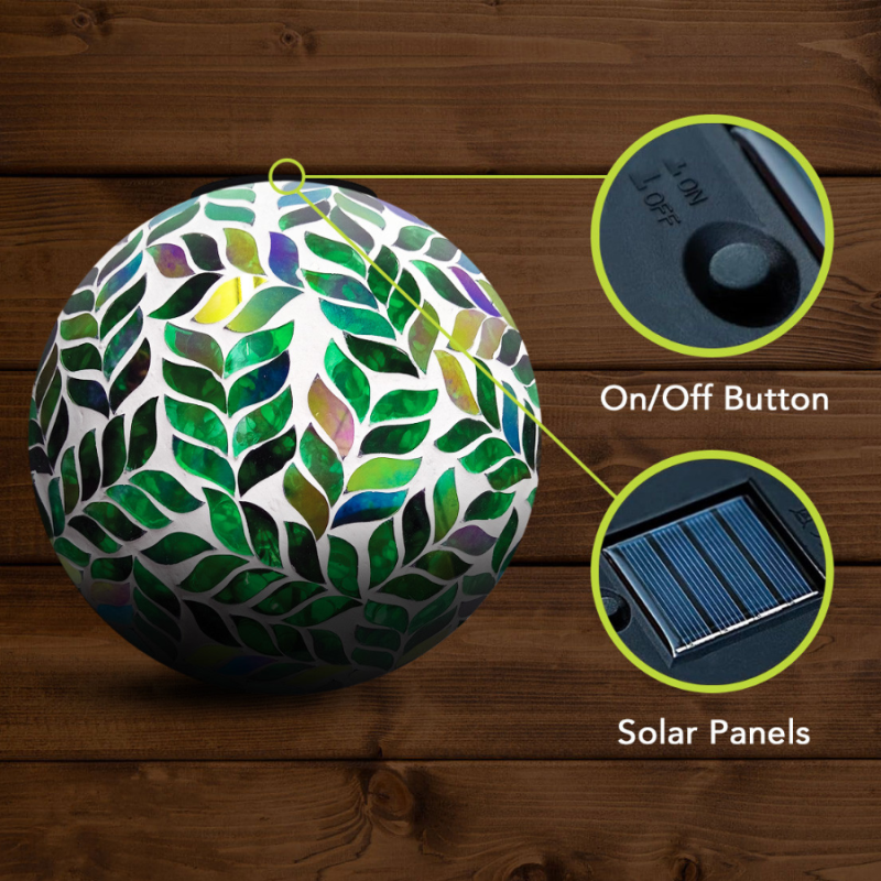 Green Leaves Solar LED Mosaic Gazing Ball