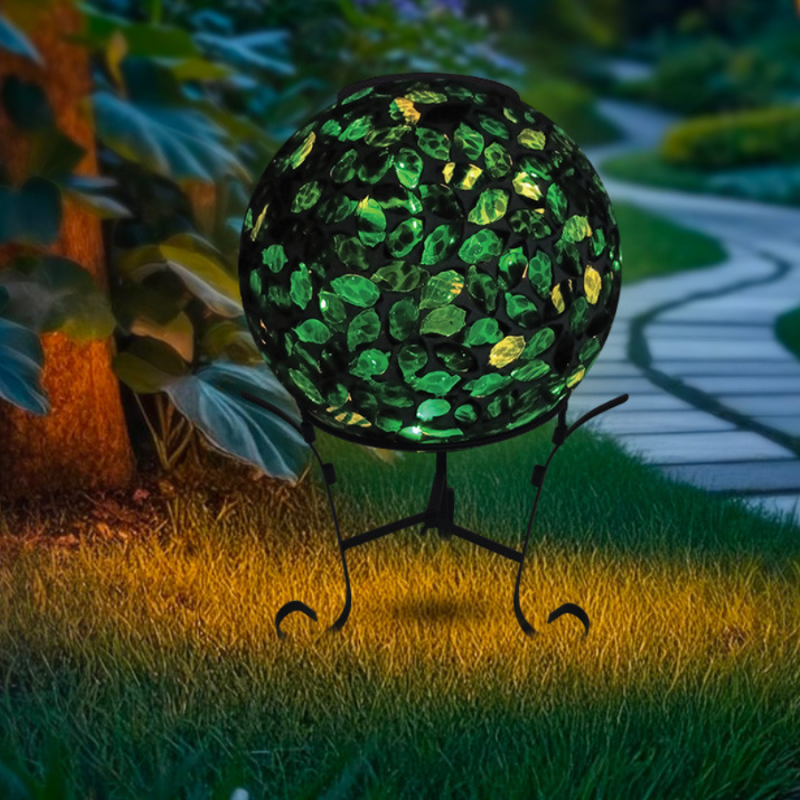 Green Leaves Solar LED Mosaic Gazing Ball