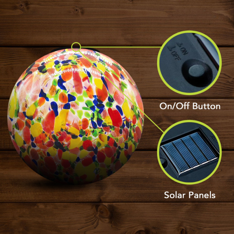 Rainbow Specked Solar LED Glass Gazing Ball