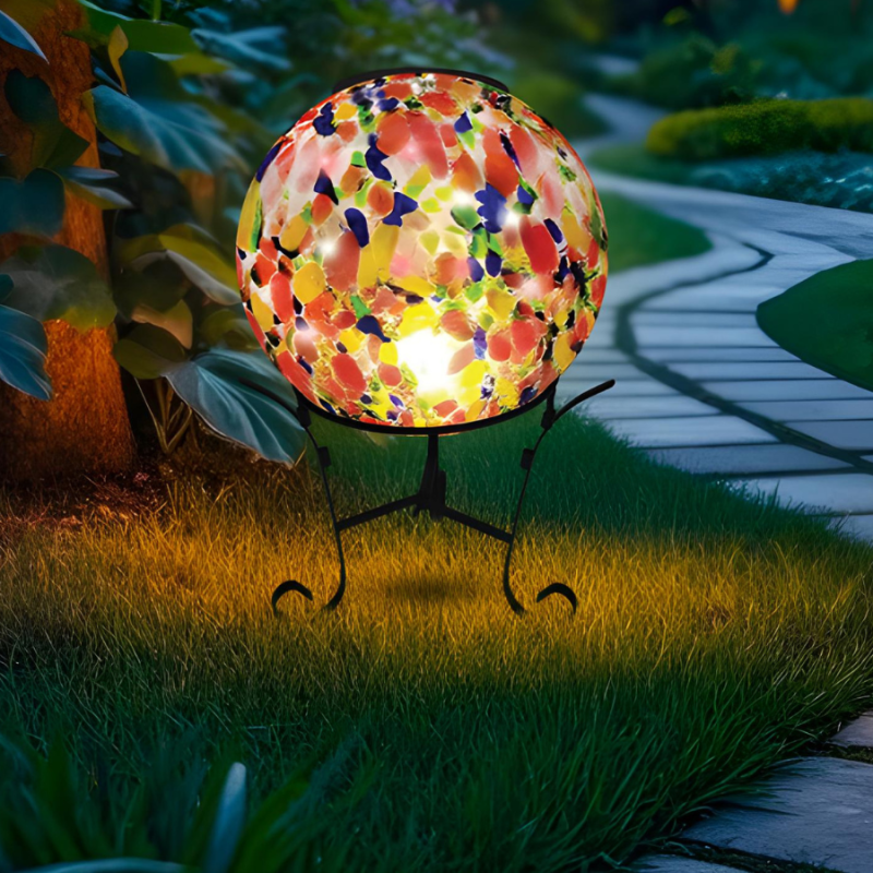 Rainbow Specked Solar LED Glass Gazing Ball