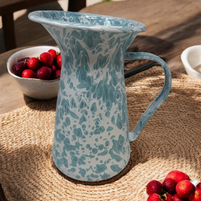 1 Quart Sea Glass Swirl Enamel Pitcher