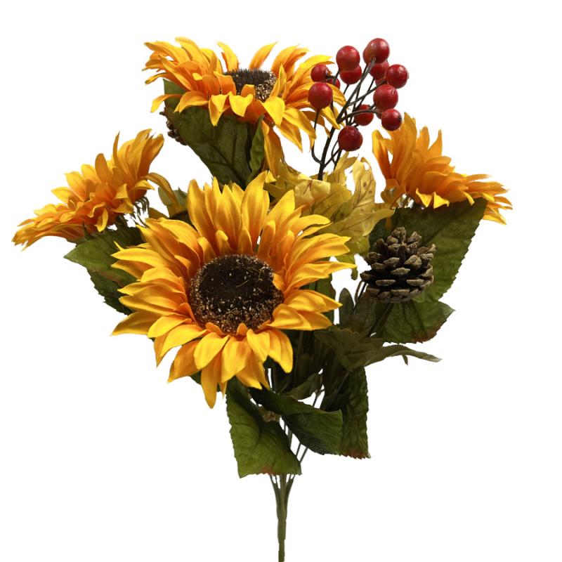 19" Sunflower Bush w/Berries & Pinecones