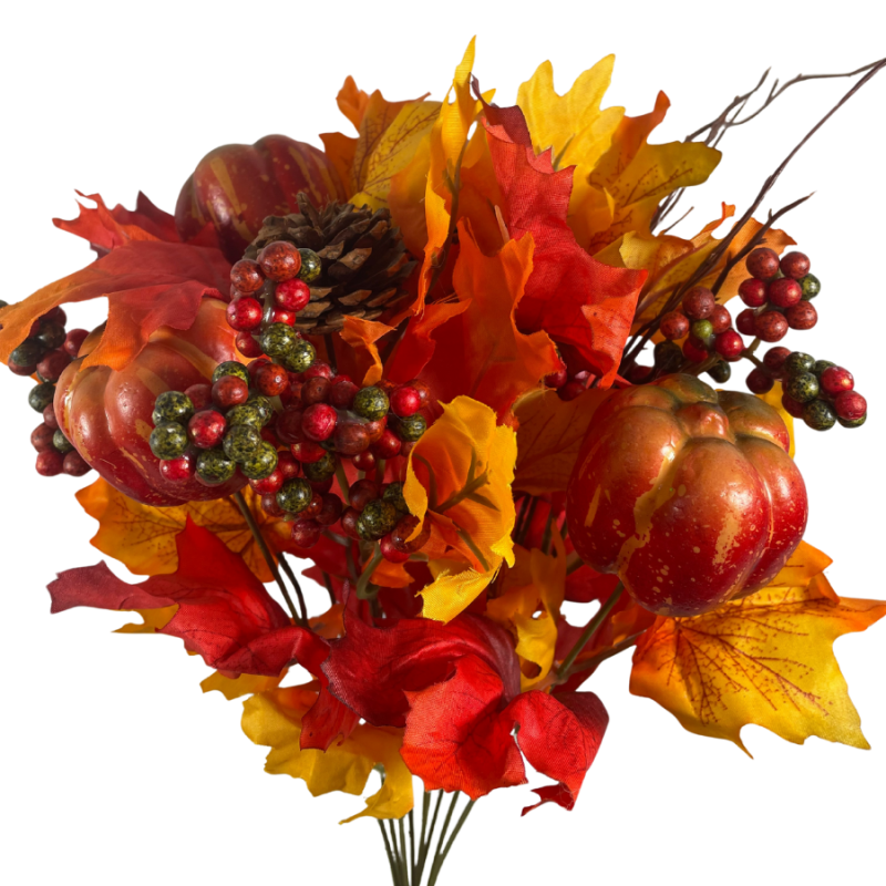 20" Pumpkin, Leaves, and Berries Bush