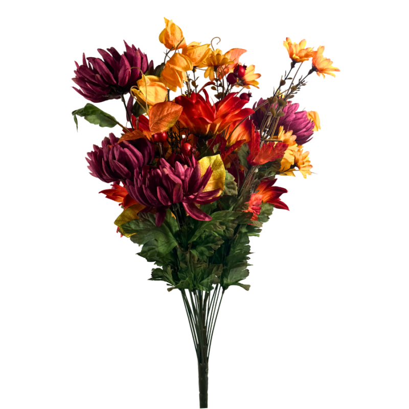 25" Burgundy and Gold Mixed Dahlia Sunflower Bush
