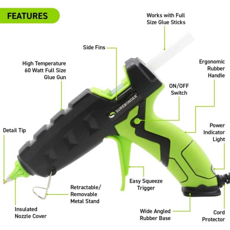 Surebonder High-Temp Full-Size Detail Tip Hot Glue Gun - 60 Watt