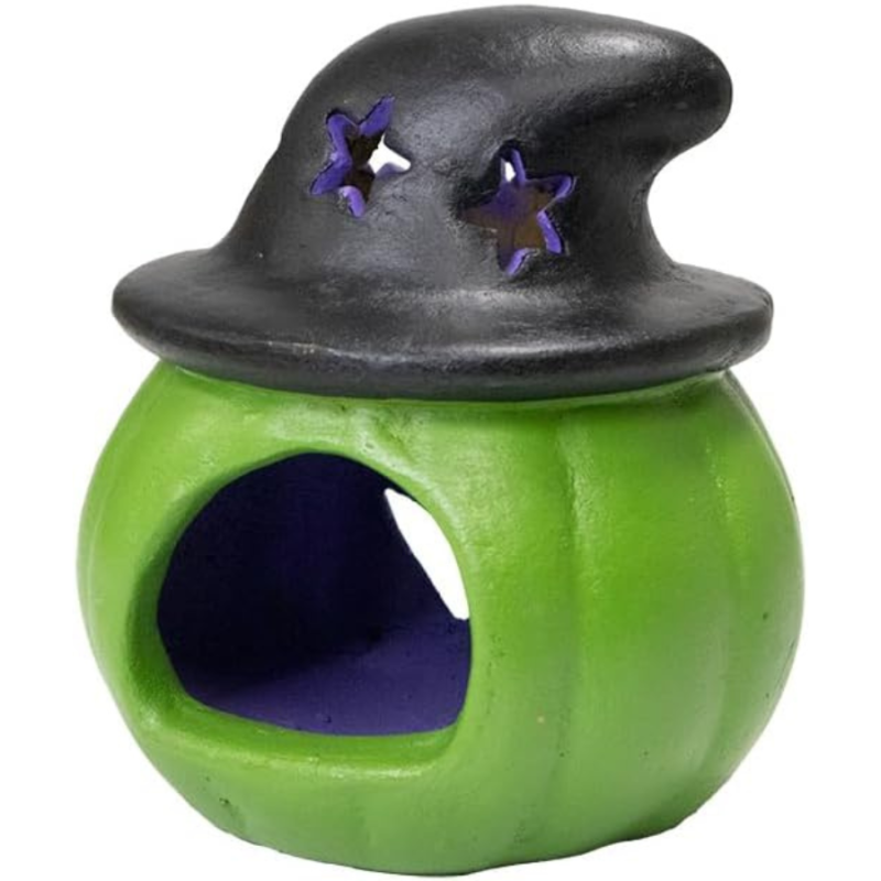 Green Jack-O-Lantern with Witch Hat