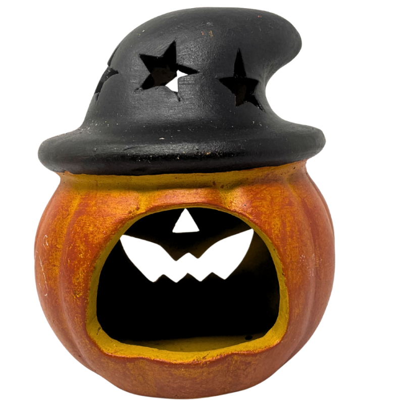 Orange Jack-O-Lantern with Witch Hat