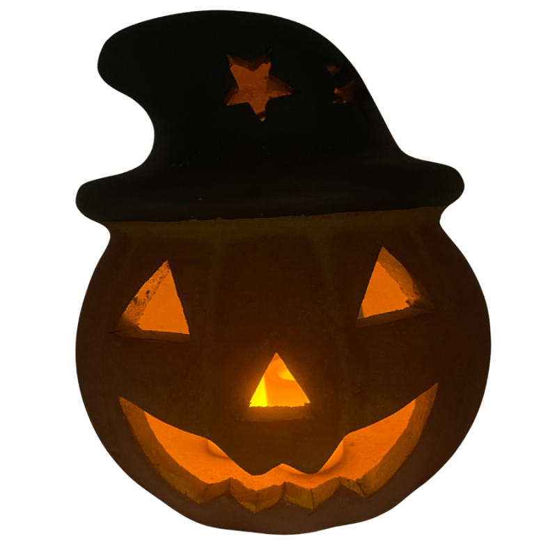 Orange Jack-O-Lantern with Witch Hat
