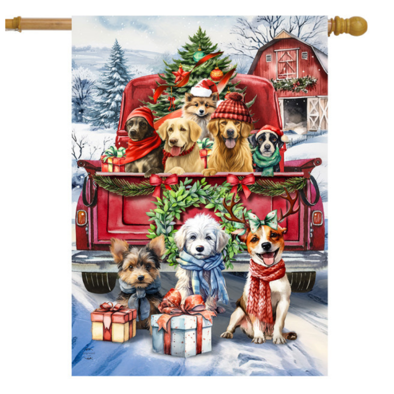 Holiday Cheer Dogs House Flag