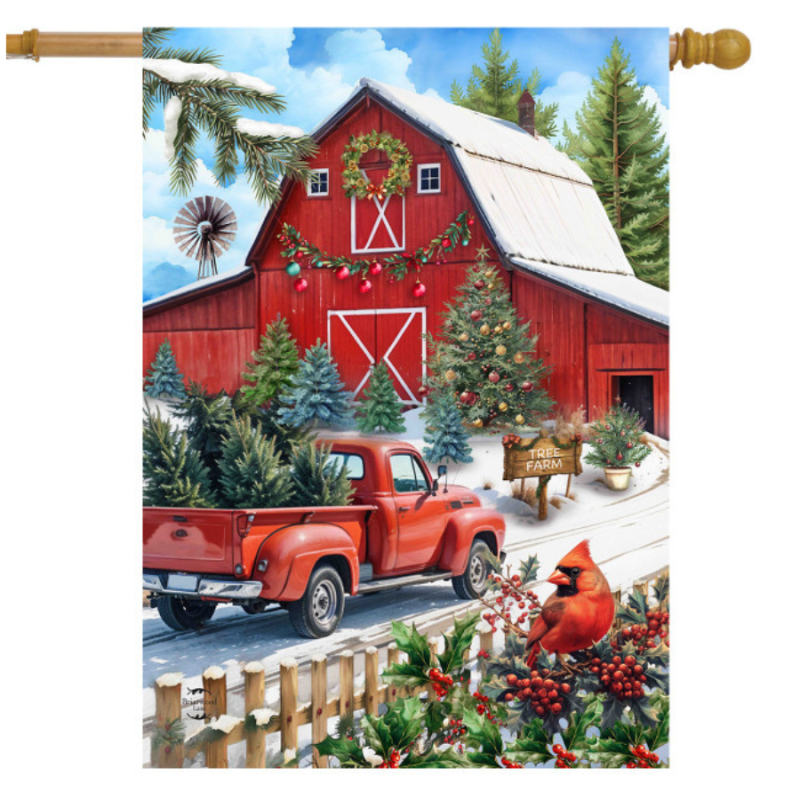 Red Barn Christmas House Flag
