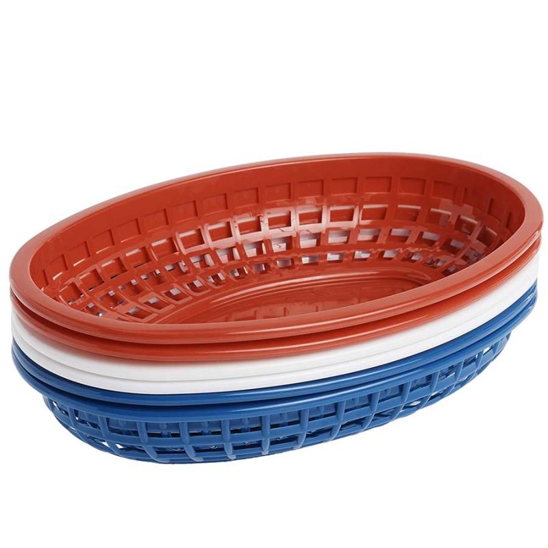 TableCraft Classic Oval Plastic Baskets - 6 Count