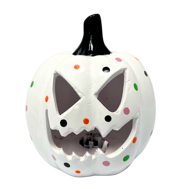 Ceramic Confetti LED Strobe Light-up Pumpkin - Pointed Eyes