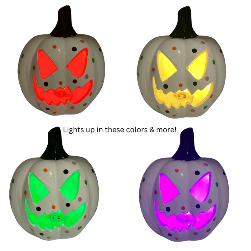 Ceramic Confetti LED Strobe Light-up Pumpkin - Pointed Eyes
