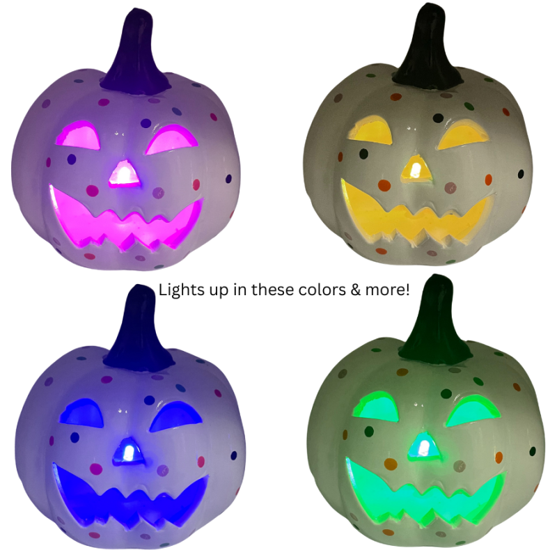 Ceramic Confetti LED Strobe Light-up Pumpkin - Rounded Eyes