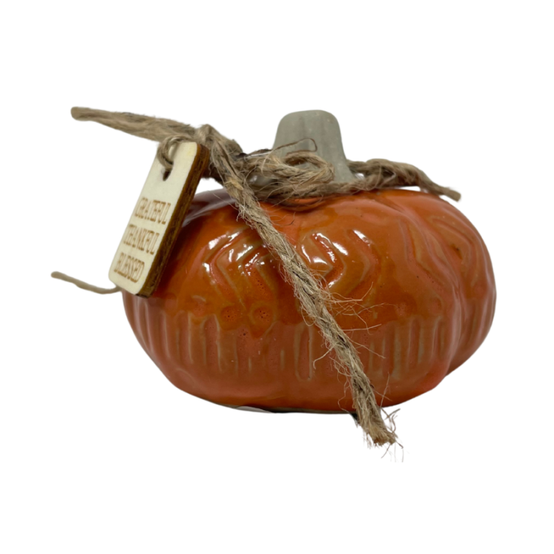 3" Ceramic Rustic Pumpkin w/ Tag - Grateful, Thankful, Blessed
