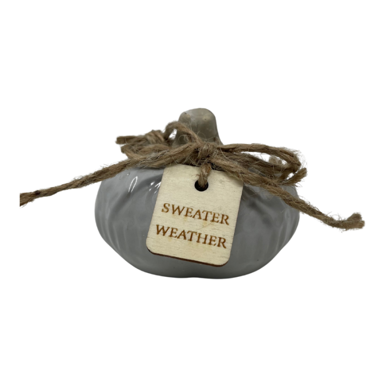 3" Ceramic Rustic Pumpkin w/ Tag - Sweater Weather