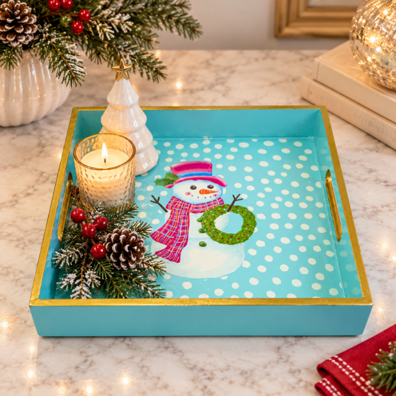10" Hand Embellished Snowman Tray