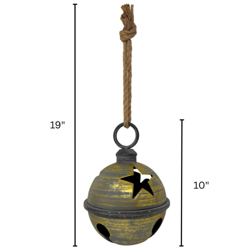 10" Metal Rustic Gold Hanging Jingle Bell