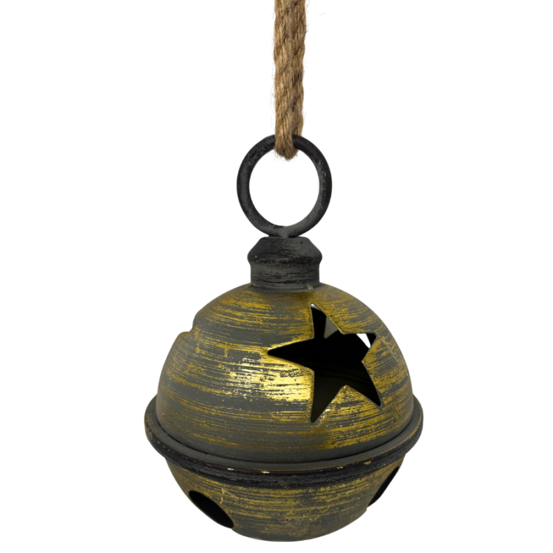 10" Metal Rustic Gold Hanging Jingle Bell