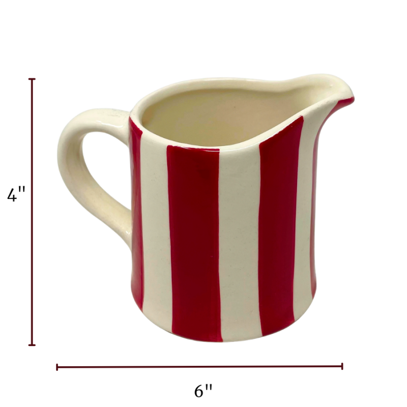 Red & White Striped Stoneware Creamer Jug