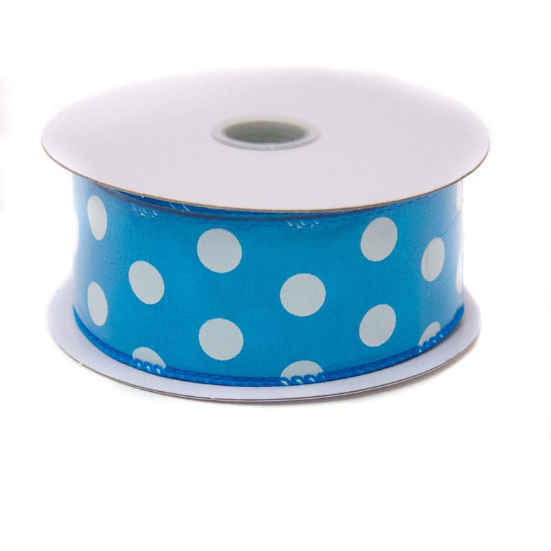 1.5" x 10yd Turquoise w/White Polka Dot Satin Ribbon