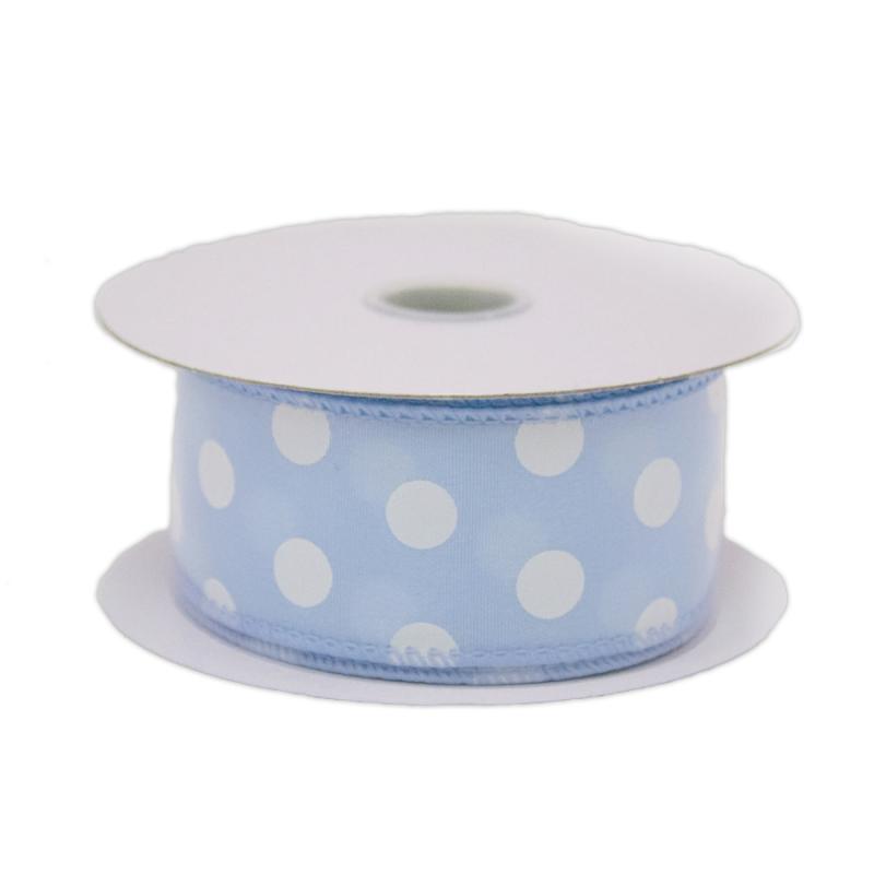 1.5" x 10yd Blue w/White Polka Dot Satin Ribbon