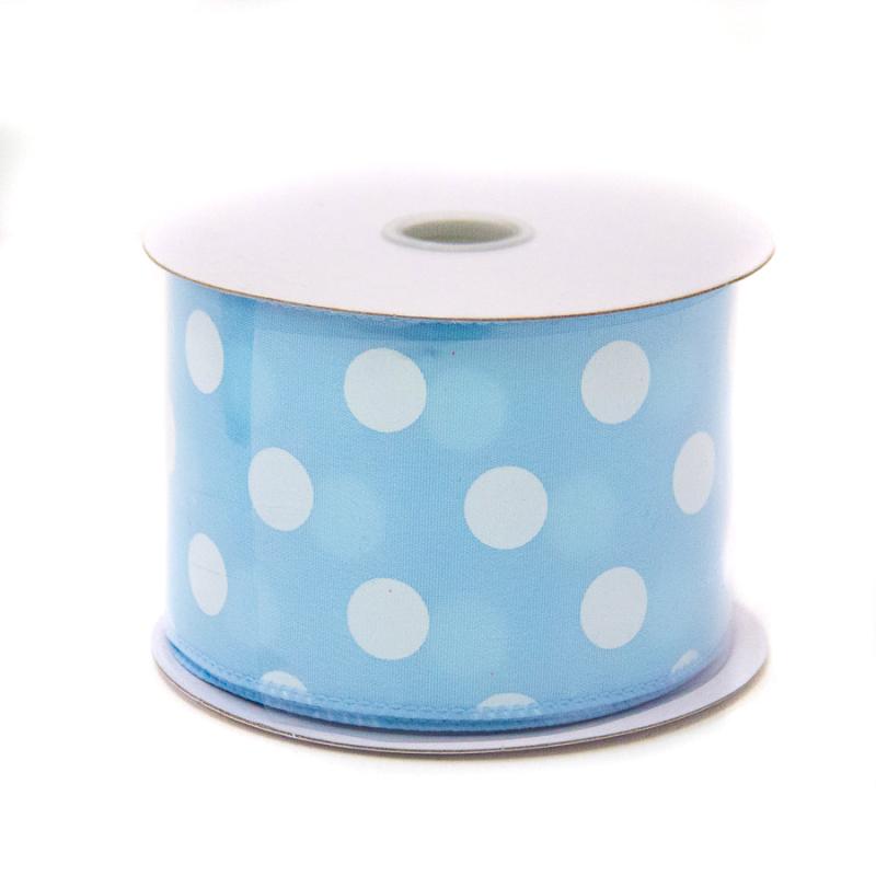 2.5" x 10yd Blue w/White Polka Dot Satin Ribbon