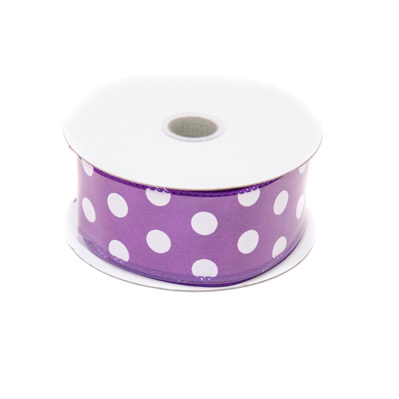 1.5" x 10yd Purple w/White Polka Dot Satin Ribbon