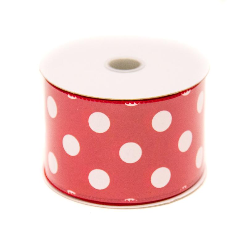 2.5" x 10yd Red w/White Polka Dot Satin Ribbon