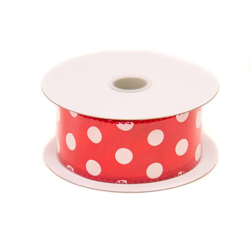 1.5" x 10yd Red w/White Polka Dot Satin Ribbon