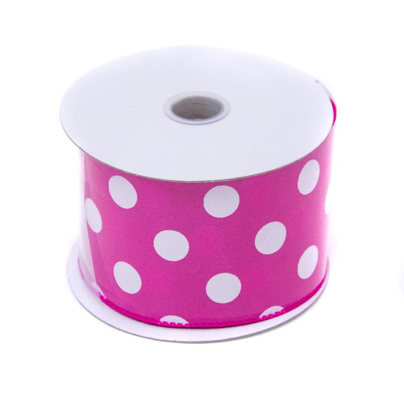 2.5" x 10yd Fuchsia w/White Polka Dot Satin Ribbon