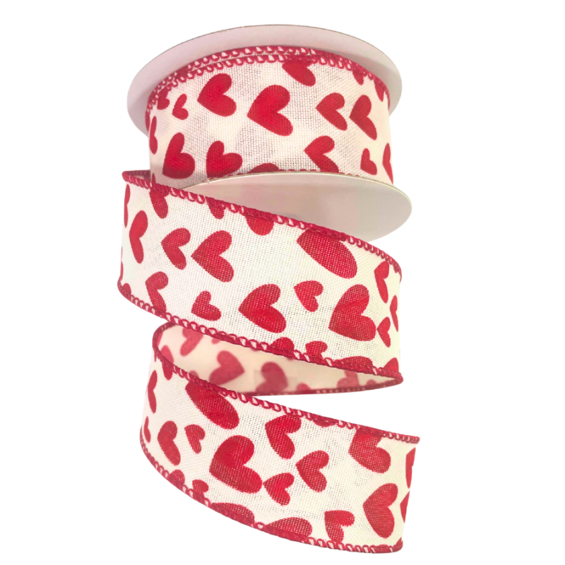 1.5" x 10yd Red Hearts on Canvas Ribbon