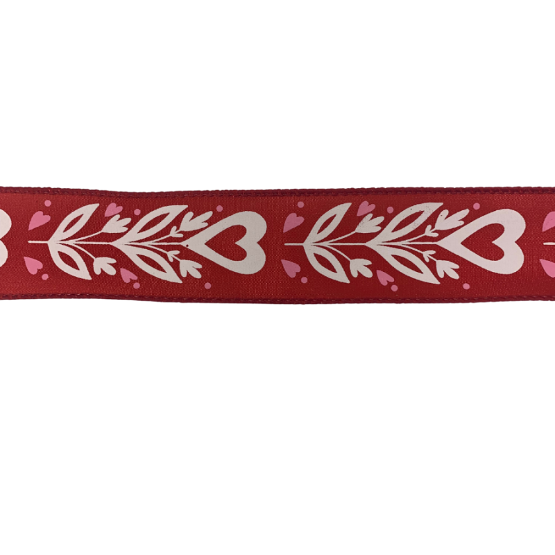 1.5" x 10yd Red Flowers and Hearts Ribbon