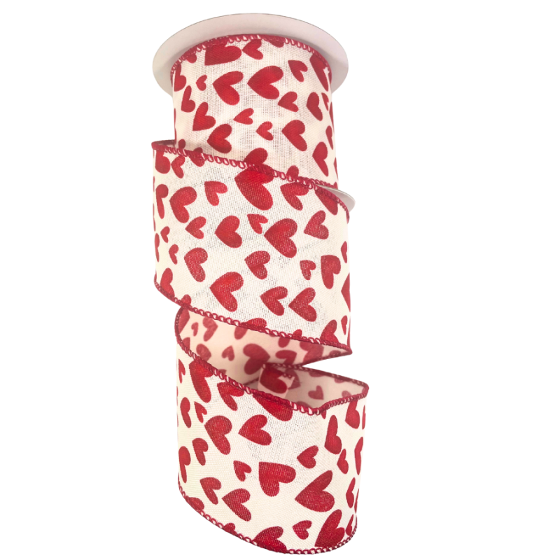2.5" x 10yd Red Hearts on Canvas Ribbon