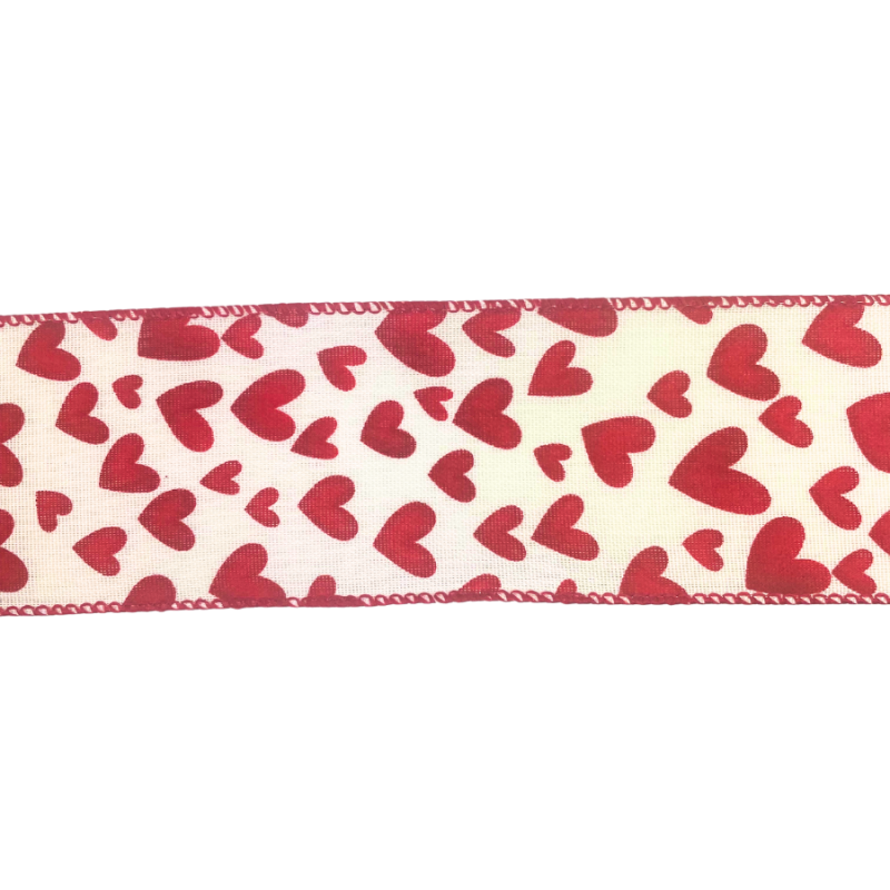 2.5" x 10yd Red Hearts on Canvas Ribbon