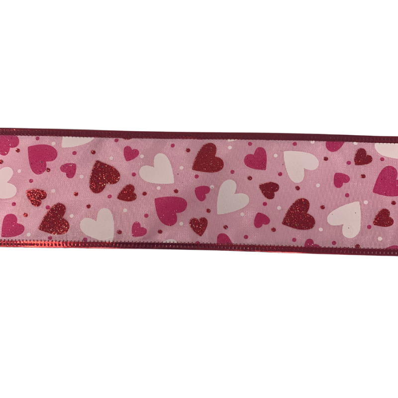 2.5" x 10yd Pink Valentine with Red Hearts
