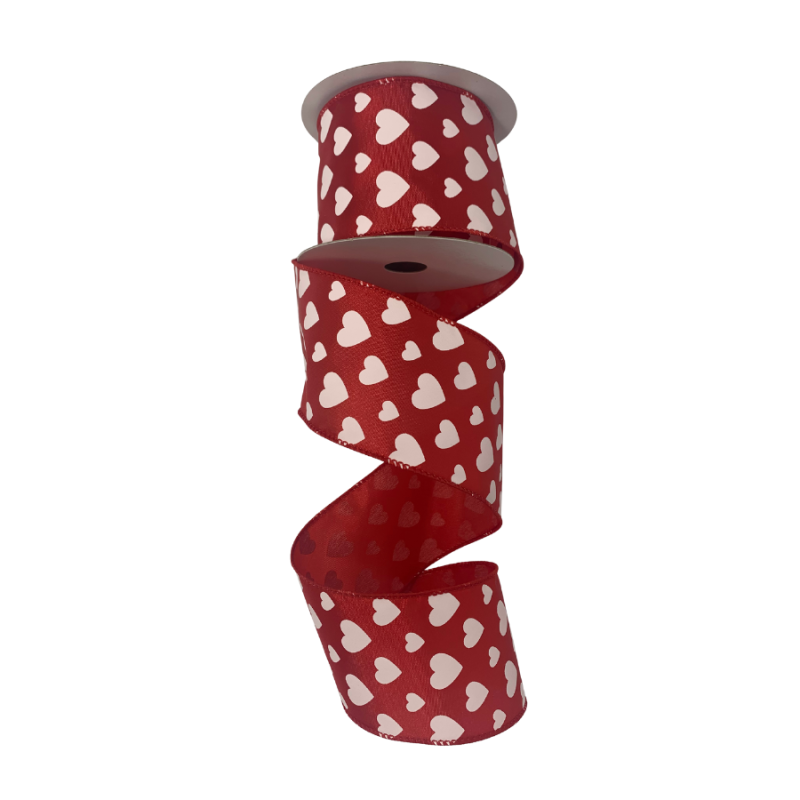2.5" x 10yd Red with White Hearts Ribbon