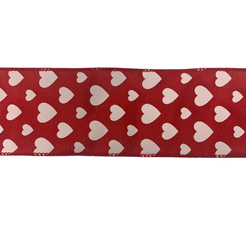 2.5" x 10yd Red with White Hearts Ribbon